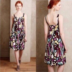 Anthropologie Tabitha Women's Size 8 Black Purple Floral Woven Midi Dress